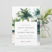 Invitation Aquarelle tropicale de plage tout en un Mariage (Debout devant)