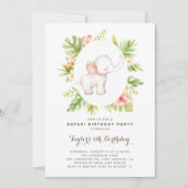 Invitation Aquarelle tropicale Elephant Safari Anniversaire d (Devant)