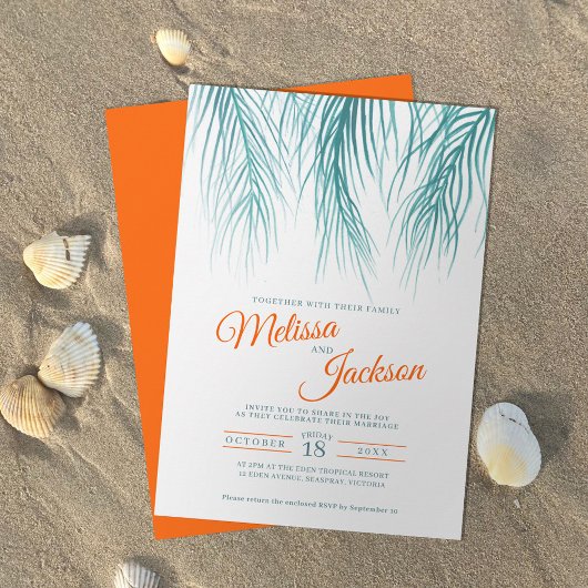 Invitation Aquarelle tropicale en feuille de palmier mariage