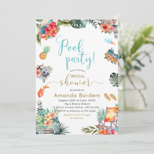 Invitation Aquarelle tropicale Fête des mariées d'été côté pi (Debout devant)