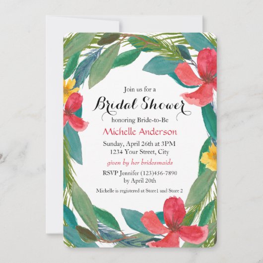 Invitation Aquarelle tropicale Fête des mariées florale (Devant)