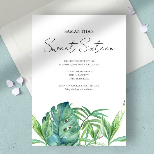 Invitation Aquarelle tropicale Feuille 16e anniversaire