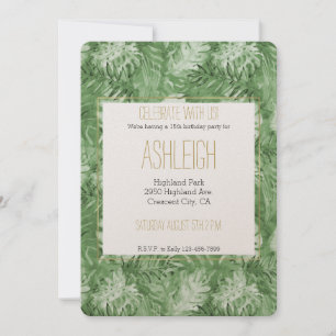 Invitation Aquarelle tropicale Feuilles verts Anniversaire