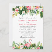 Invitation Aquarelle tropicale Flamant rose floral Mariage ro (Devant)