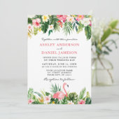 Invitation Aquarelle tropicale Flamant rose floral Mariage ro (Debout devant)