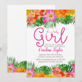 Invitation Aquarelle tropicale Floral Baby Girl Douche (Devant / Derrière)