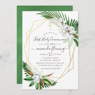 Invitation Aquarelle Tropicale Florale Première Communion Sai
