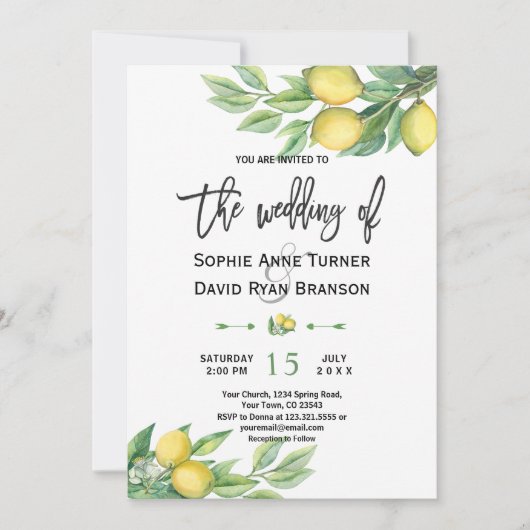 Invitation Aquarelle tropicale Fruits de citron Mariage (Devant)