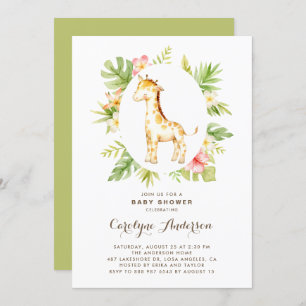 Invitation Aquarelle tropicale Giraffe Baby shower d'été