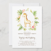 Invitation Aquarelle tropicale Giraffe Safari Anniversaire de (Devant)