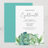 Invitation Aquarelle tropicale Luau 18e anniversaire (Devant / Derrière)