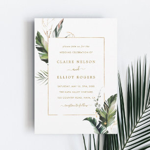 Invitation Aquarelle Tropicale Mariage de cadre Or Foliage