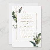 Invitation Aquarelle Tropicale Mariage de cadre Or Foliage (Devant)