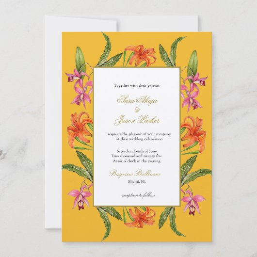 Invitation Aquarelle tropicale Mariage de moutarde florale (Devant)