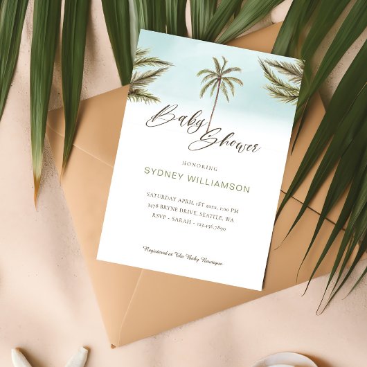 Invitation Aquarelle tropicale minimale Baby shower de palmie