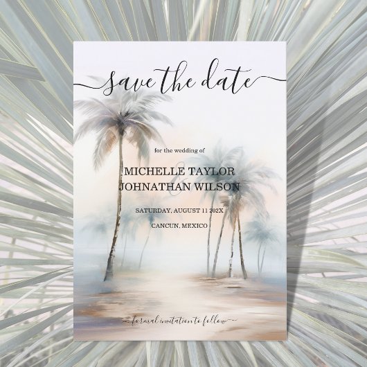 Invitation Aquarelle tropicale Palm Beach Destination Mariage