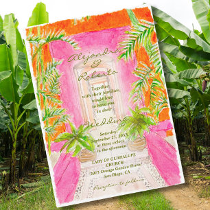 Invitation Aquarelle Tropicale Palm Dove Coral Mariage Floral
