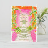 Invitation Aquarelle Tropicale Palm Dove Coral Mariage Floral (Debout devant)