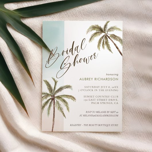 Invitation Aquarelle tropicale Palmiers Boho Douche nuptiale