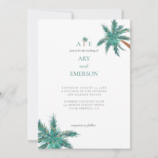 Invitation Aquarelle tropicale Palmiers Boho Mariage Photo (Devant)