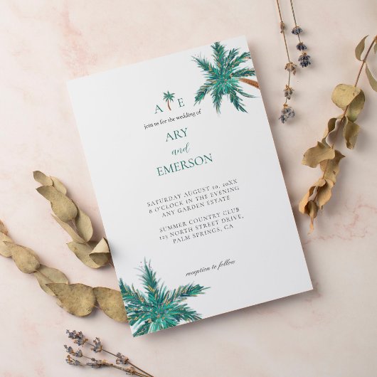 Invitation Aquarelle tropicale Palmiers Boho Mariage Photo
