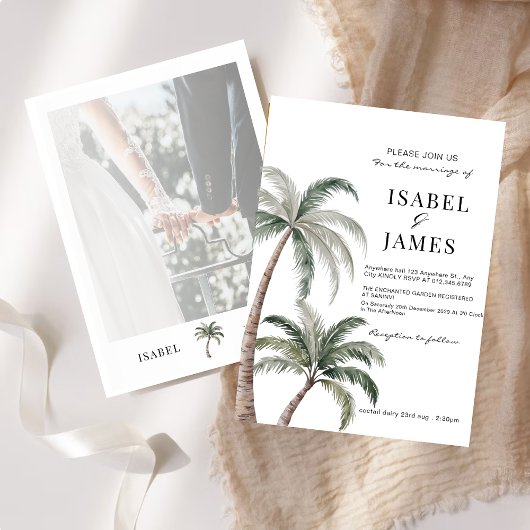 Invitation Aquarelle tropicale Palmiers Photo Boho Mariage