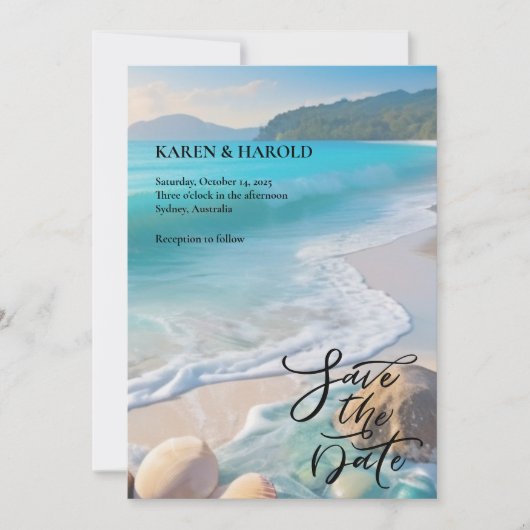 Invitation Aquarelle tropicale Plage océan Enregistrer la dat (Devant)