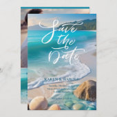 Invitation Aquarelle tropicale Plage océan Enregistrer la dat (Devant / Derrière)