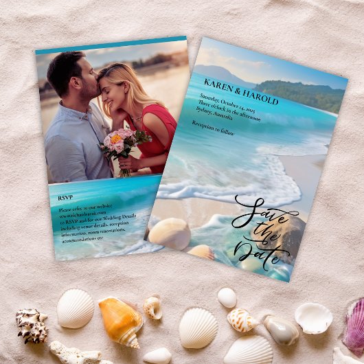 Invitation Aquarelle tropicale Plage océan Enregistrer la dat