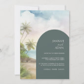 Invitation Aquarelle tropicale Plage Palm Trees Mariage (Devant)