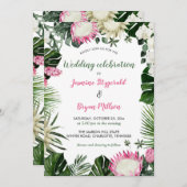 Invitation Aquarelle tropicale rose Protea | Mariage (Devant / Derrière)