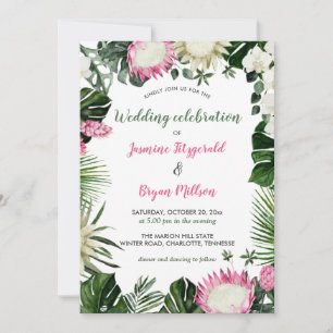 Invitation Aquarelle tropicale rose Protea   MARIAGE
