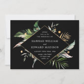 Invitation Aquarelle tropicale sauvage Foliage Mariage noir (Devant)