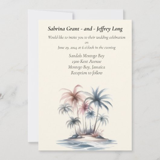 Invitation Aquarelle Tropicale Summer Beach Palm Tree Mariage (Devant)