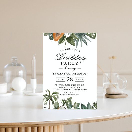 Invitation Aquarelle tropicale tendance Feuilles verts