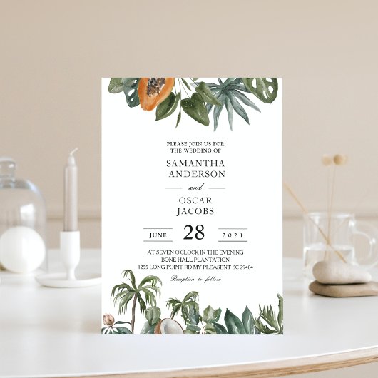 Invitation Aquarelle tropicale tendance Feuilles verts