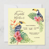 Invitation Aquarelle tropicale Toucan & Hibiscus Anniversaire (Devant)