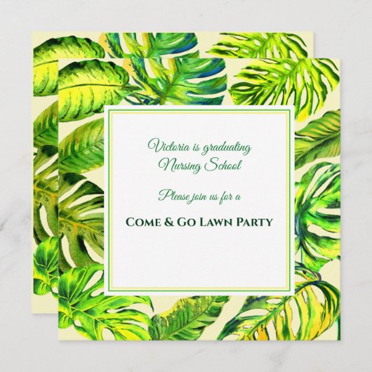 Invitation Aquarelle tropicale verte Feuilles (Devant / Derrière)