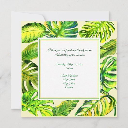Invitation Aquarelle tropicale verte Feuilles (Dos)