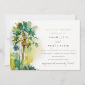 Invitation Aquarelle Tropicale Verte Palm Arbre Couples Douch (Devant)