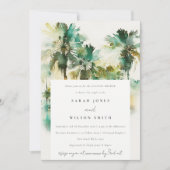 Invitation Aquarelle Tropicale Verte Palm Arbre Couples Douch (Devant)