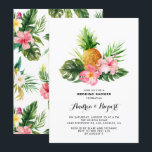 Invitation Aquarelle tropicale Wedding shower d'ananas<br><div class="desc">Famille Invitation et amis avec cette invitation wedding shower amusante et festive. Il présente des illustrations d'aquarelle d'hibiscus rose, d'ananas et de feuillage assortis à un motif tropical pour le dos. Cette invitation tropicale est entièrement modifiable pour tous les événements tropicaux et hawaïens. Personnalisez en ajoutant vos détails. Des éléments...</div>