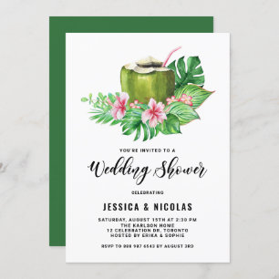 Invitation Aquarelle tropicale Wedding shower d'été de noix d