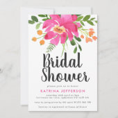 Invitation Aquarelle Tropiques Fête des mariées rose chaud (Devant)