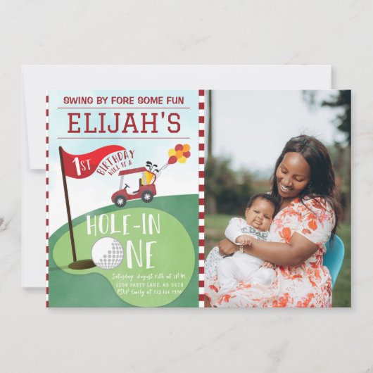 Invitation Aquarelle Trou rouge en un Golf 1er Anniversaire P (Devant)