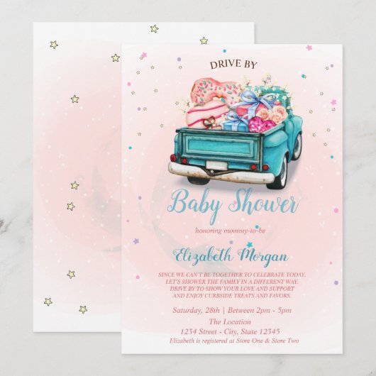 Invitation Aquarelle Truck Sweets Drive Par Baby shower (Devant / Derrière)