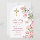 Invitation Aquarelle Tulipes Arch première communion (Devant)