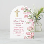 Invitation Aquarelle Tulipes Arch première communion (Debout devant)