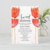Invitation Aquarelle Tulipes orange Floral Sweet 16 Seize (Debout devant)