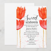 Invitation Aquarelle Tulipes orange Floral Sweet 16 Seize (Devant / Derrière)
